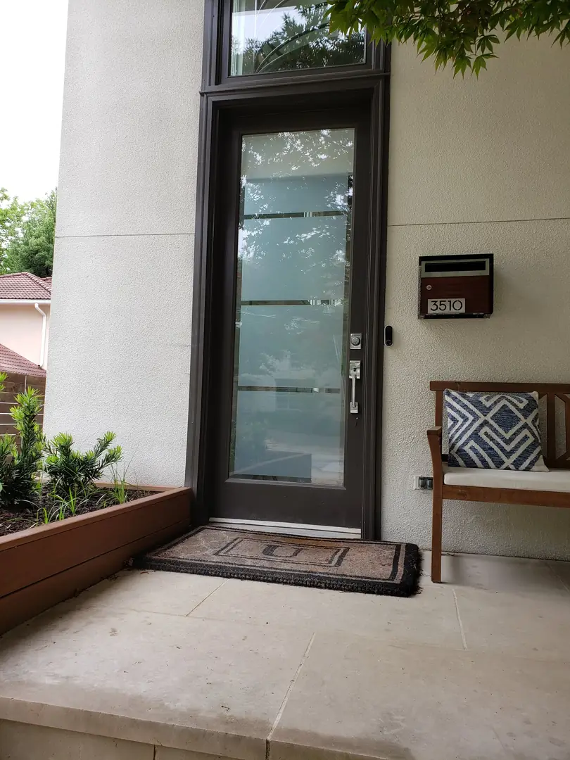 Residential entry door decorative frosted stripe film