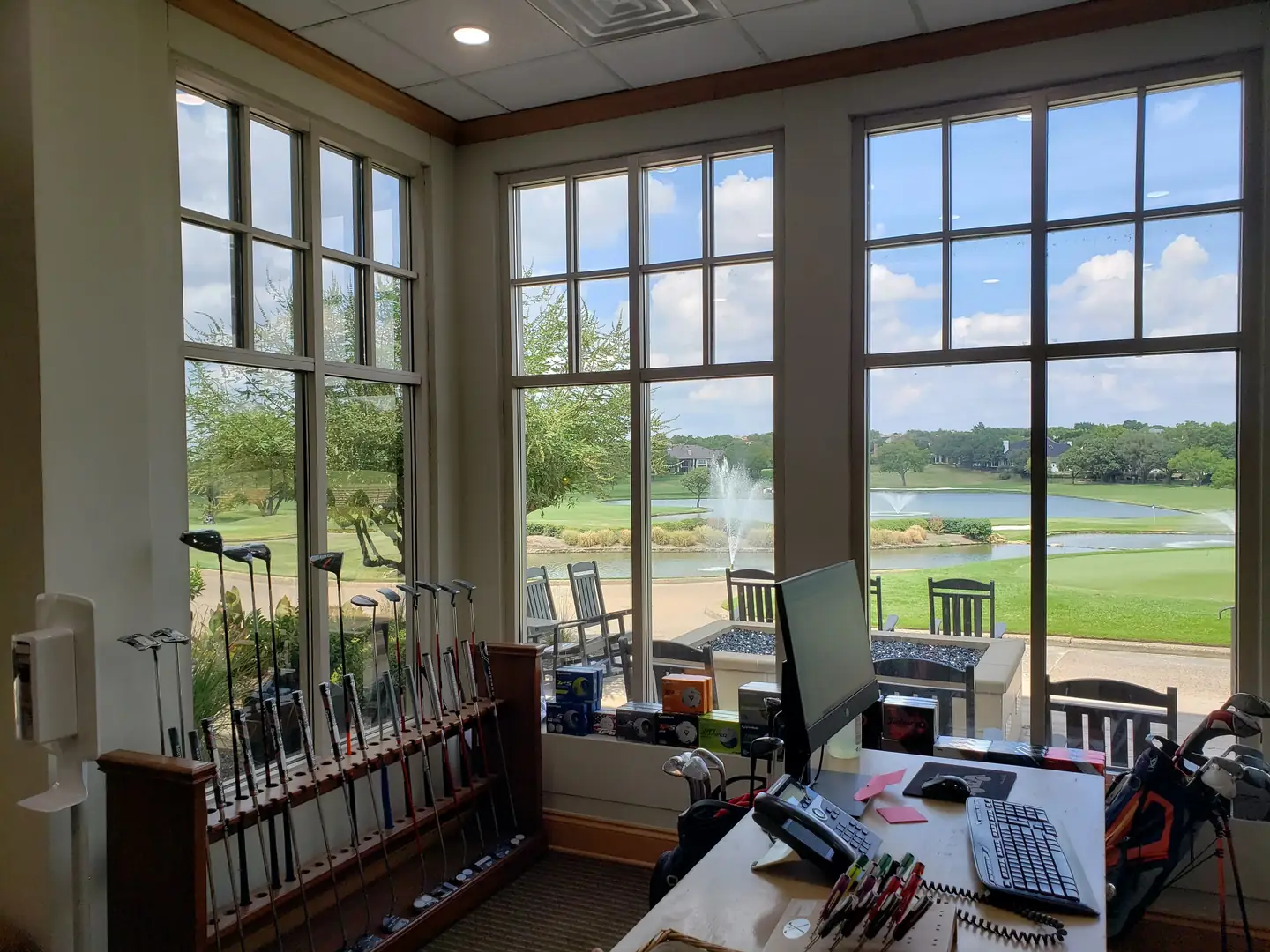 Stonebriar Country Club golf pro shop tinted windows course view