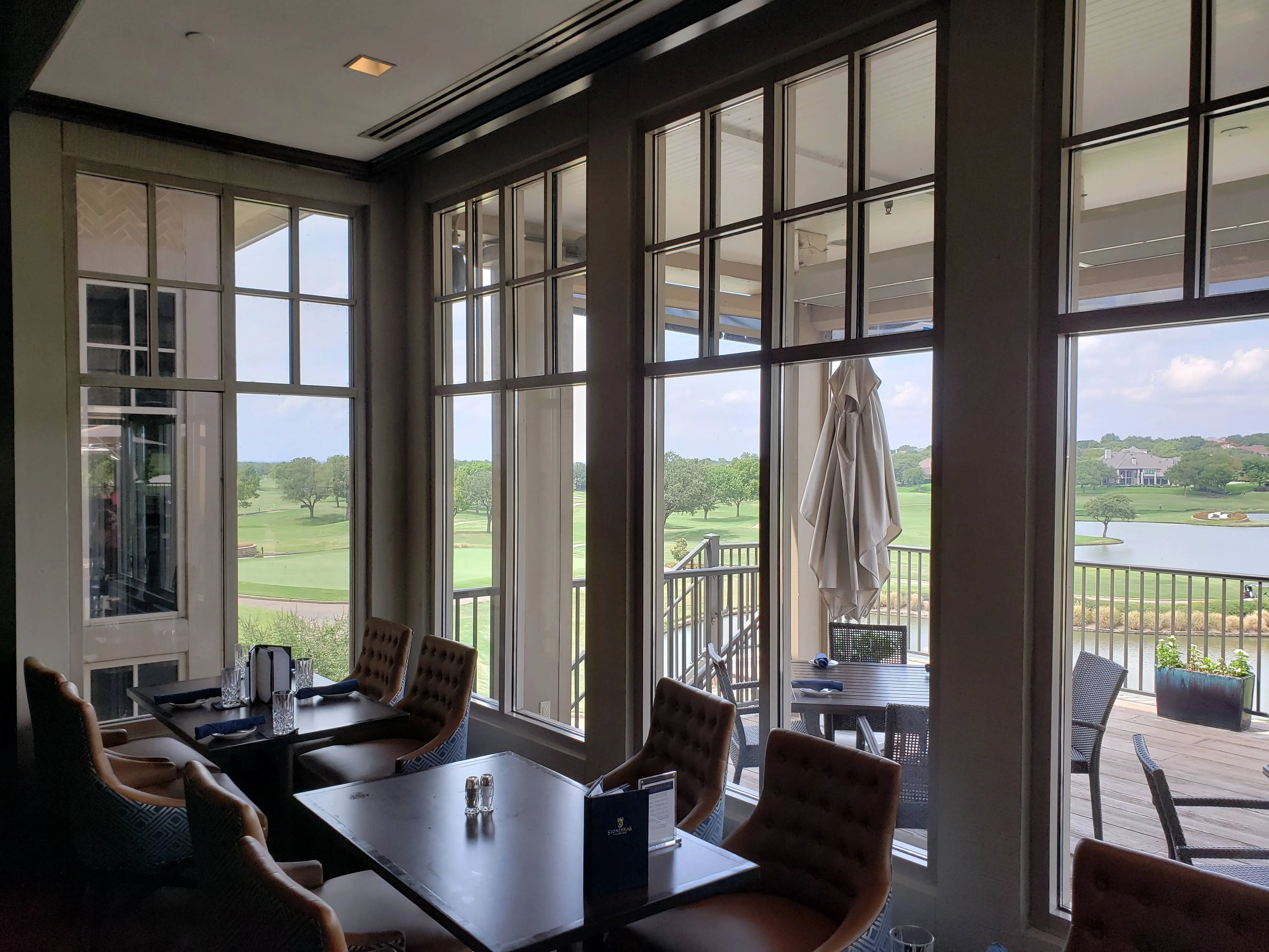 Stonebriar Country Club dining room golf course view solar film
