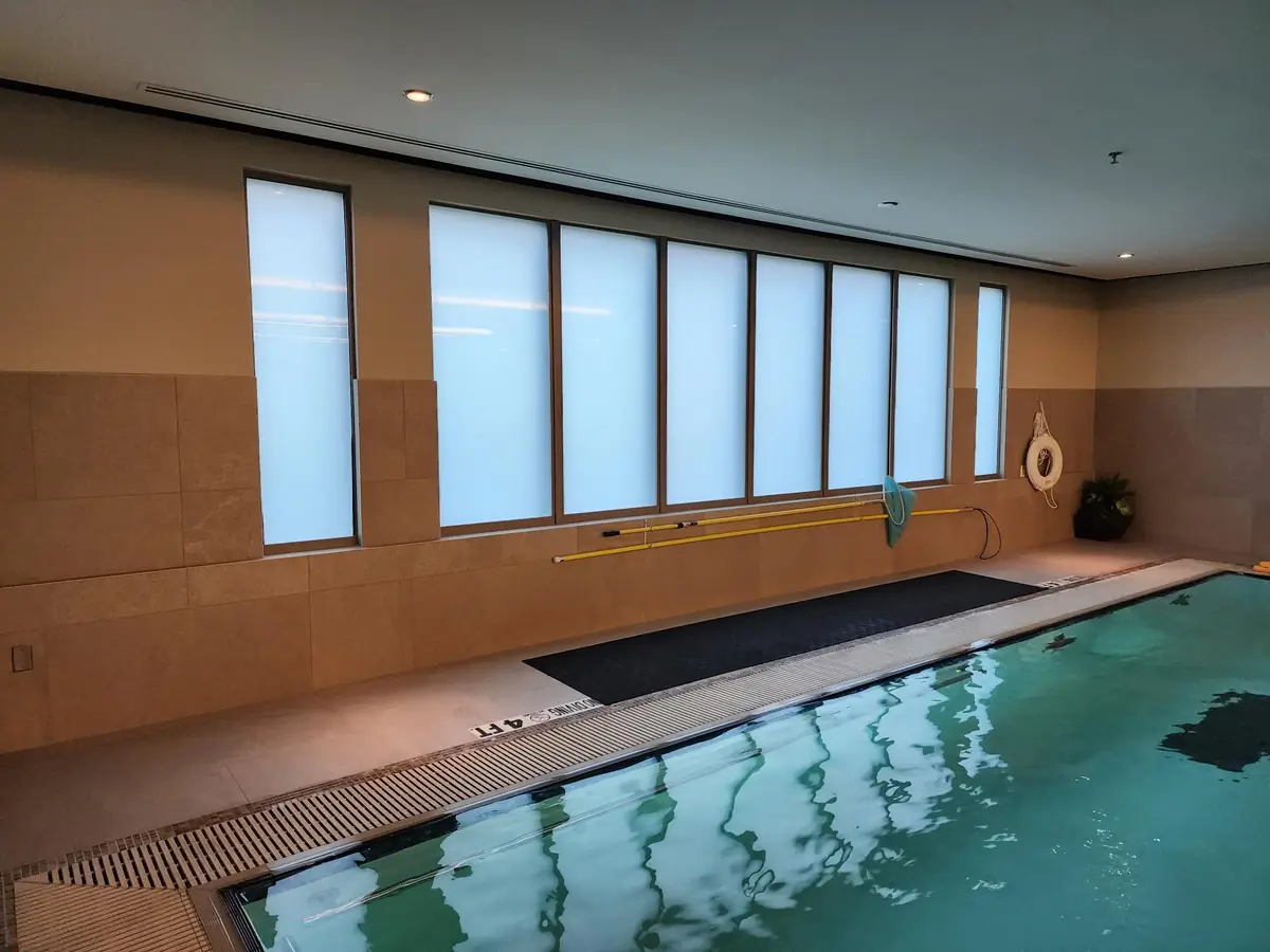Indoor pool frosted privacy window film natatorium DFW