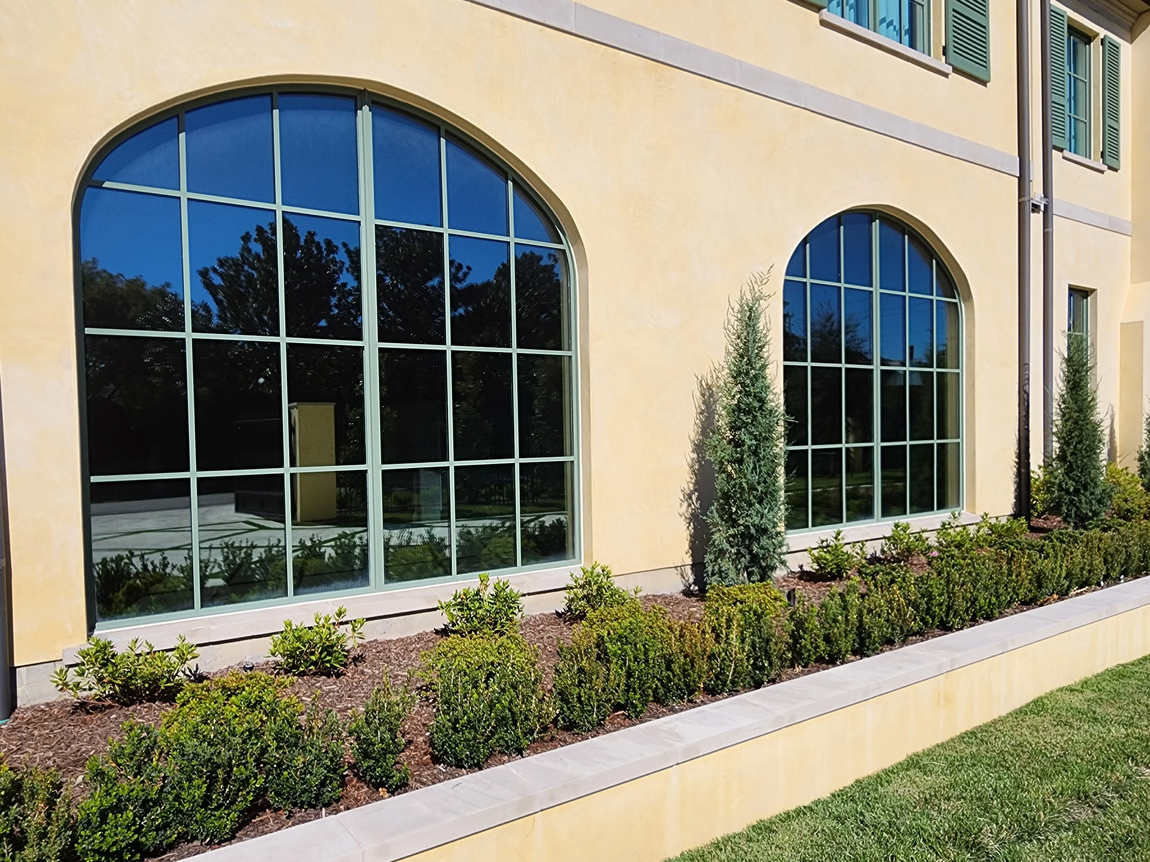 Italian villa home arched windows reflective window film DFW