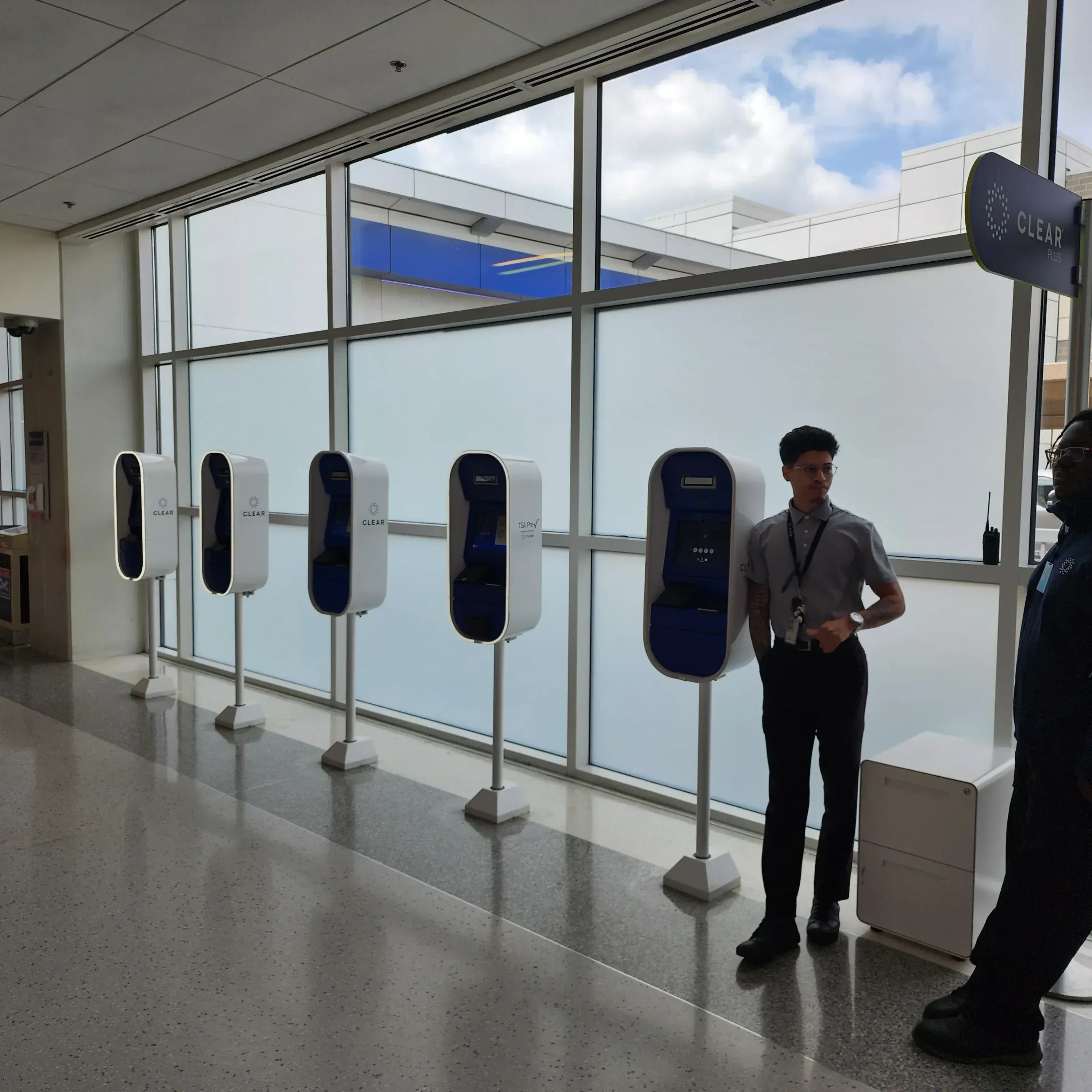 DFW Airport CLEAR biometric station frosted film backdrop