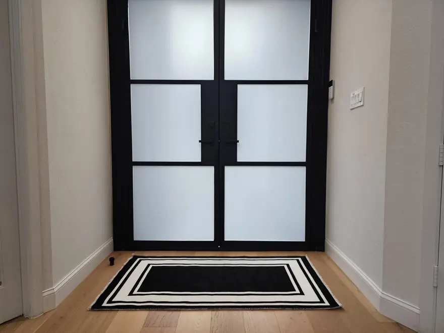 Frosted privacy film on a contemporary glass door
